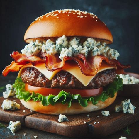 Delectable Blue Cheese Bacon Burger Premium Ai Generated Image