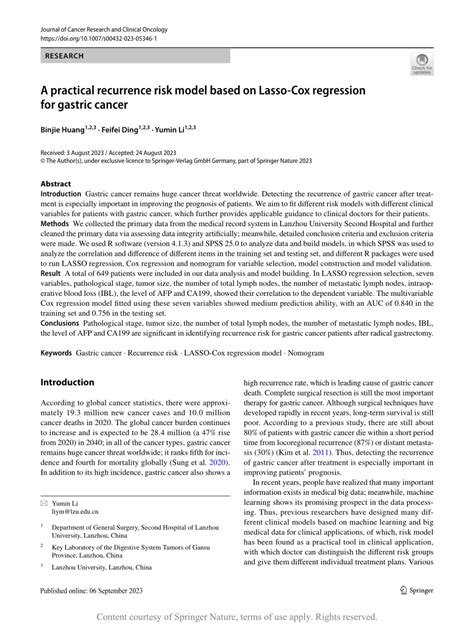 A Practical Recurrence Risk Model Based On Lasso Cox Regression For