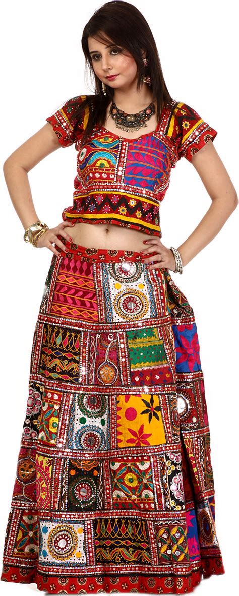 Multi Color Two Piece Embroidered Lehenga Choli Set From Kutch With