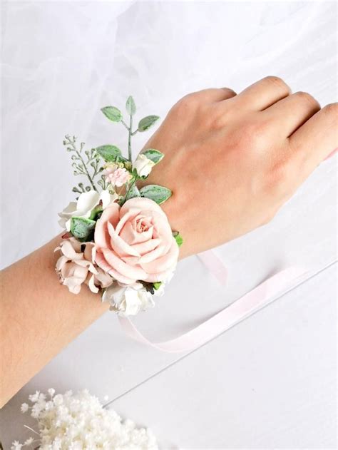 Pale Pink Wrist Corsage Blush Bridesmaids Corsage Flower Bracelet