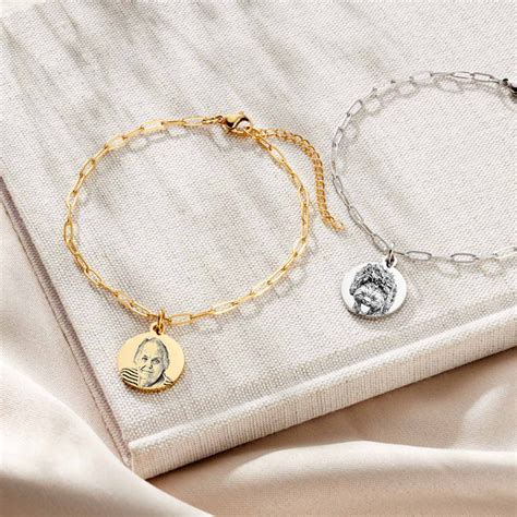 Gold Paperclip Disc Photo Bracelet