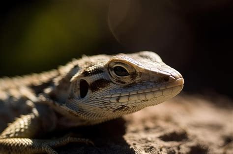 Um Lagarto Uma Pele Listrada De Azul E Preto Senta Se Em Uma Rocha