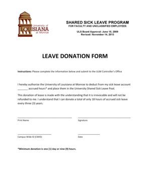 Fillable Online Webservices Ulm LEAVE DONATION FORM University Of