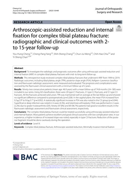 Pdf Arthroscopic Assisted Reduction And Internal Fixation For Complex