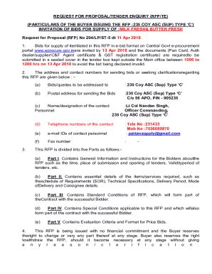 Fillable Online Request For Proposal Format Particulars Of Fax Email