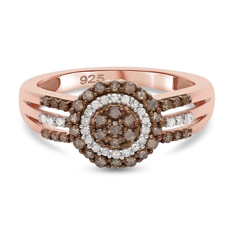 Champagner Diamant Ring Silber Rose Vermeil Shoplc