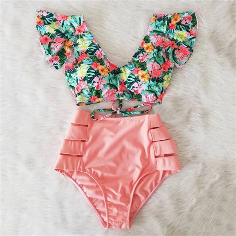 MAILLOT DE BAIN SEXY Maillot de bain deux pièces à volants taille haute Sexy Bikini pour femmes