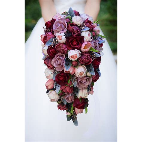 Burgandy Dusty Rose Bride Bouquet Real Touch Glwec In