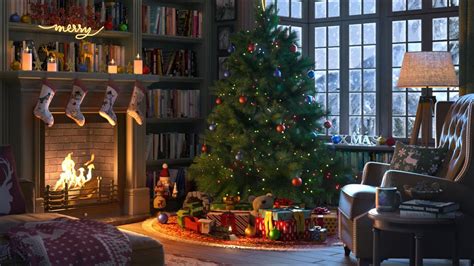 Cozy Christmas Ambience With Snow Crackling Fire And Gentle Wind