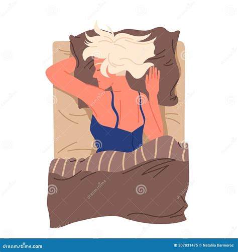 Girl Sleeping In Bed At Night Bedroom Top View Of Woman Lying On Belly