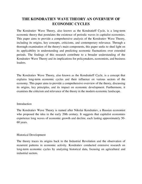 The Kondratiev Wave Theory An Overview Of Economic Cycles The Kondratiev Wave Theory An