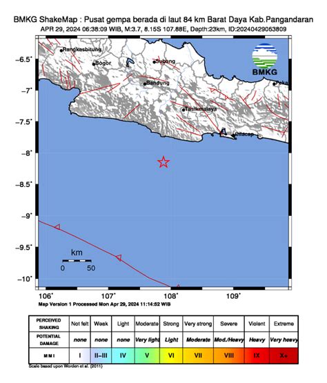 Peta Isoseismal Gempabumi Bantul Yogyakarta 30 Juni 2023 BMKG