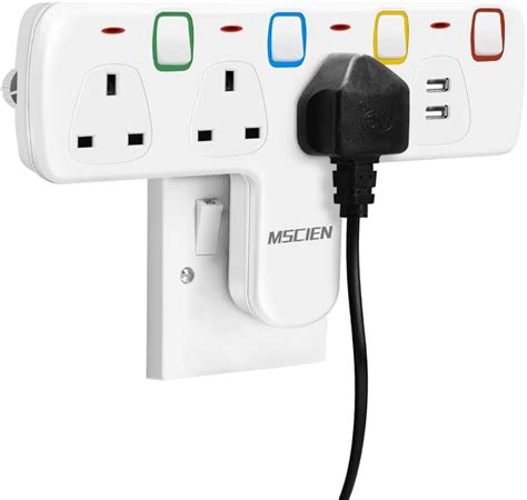 Mscien Plug Extension With Usbwall Socket 3 Way Plug Adaptor With