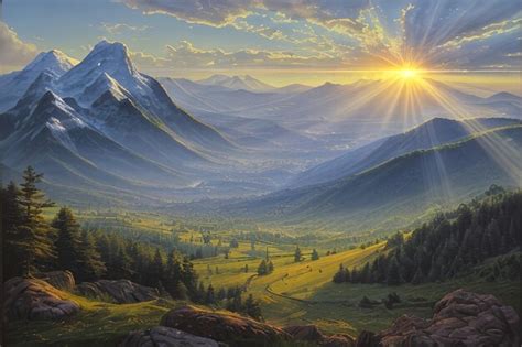 Premium AI Image | Sun rays mountain landscape