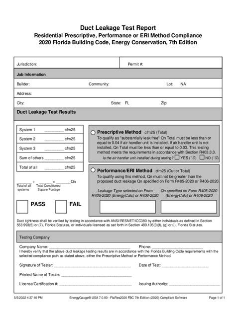 Fillable Online Duct Leakage Test Report Fill Online Printable