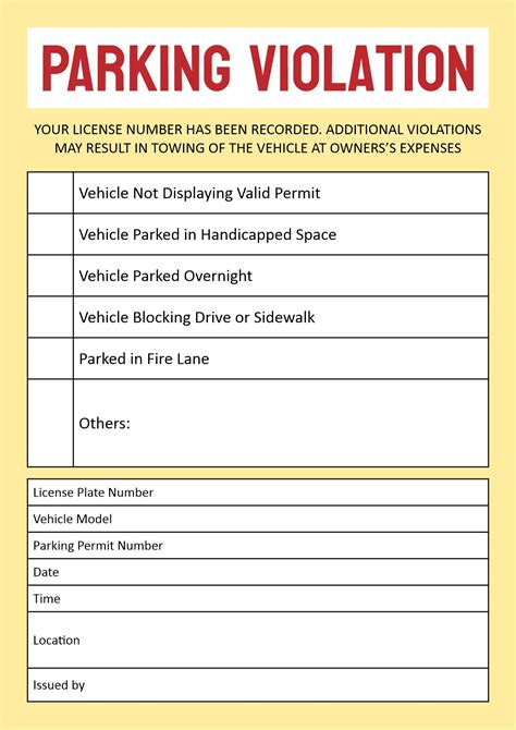 Printable Blank Parking Ticket