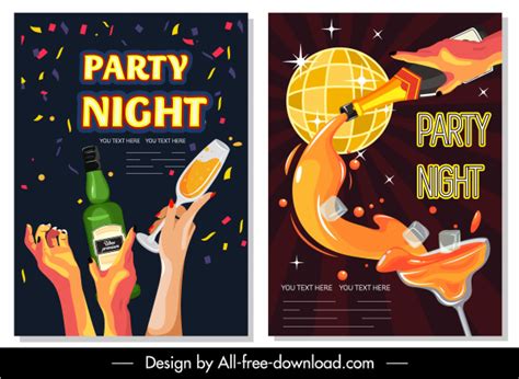 Night Party Posters Colorful Eventful Dynamic Design Vectors Images
