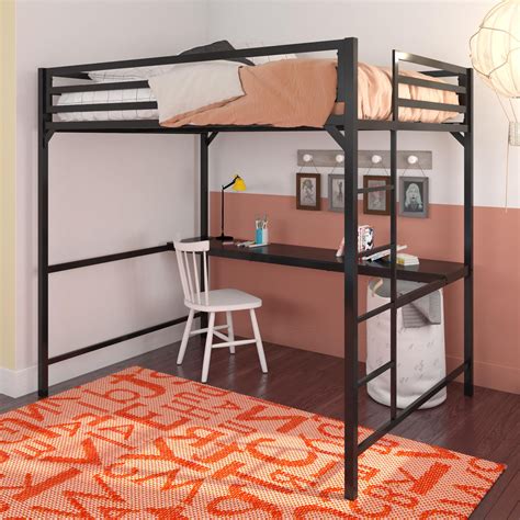 Dhp Miles Metal Full Loft Bed With Desk Black