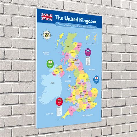 UK Counties Map Formal - Geography Sign for Schools - Free P&P