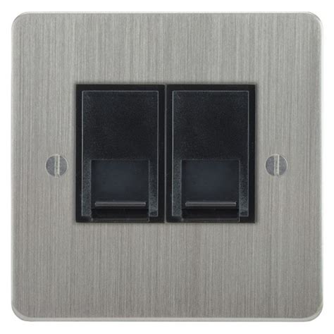 Focus Sb Ambassador Asc252b 2 Gang Slave Telephone Socket In Satin Chrome With Black Inserts At