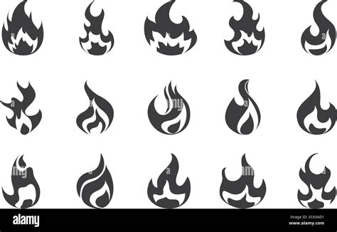 Fire Flame Burning Hot Glow Flat Design Icons Set White Background Vector Illustration Stock