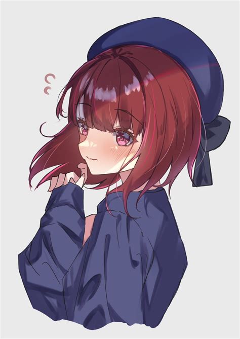 Safebooru 1girl Arima Kana Blue Headwear Blue Jacket Blush Bob Cut Closed Mouth Hat Hat Ribbon