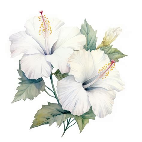 Premium Photo White Dream Hibiscus Watercolor Painting On White