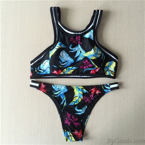 Impresiones florales Sexy Push up Bikini Set Padded Bra Triangle Swimsuit Trajes de baño