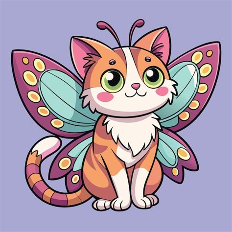 Gato Em Fantasia Asas De Borboleta Desenho Animado Vetor Premium