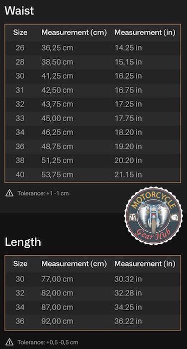 A Photograph Showing The Official Size Chart For The Mocycle Airbag