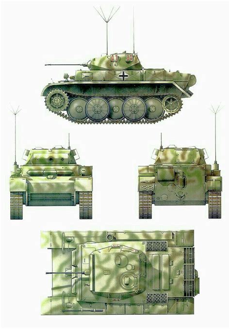 An Army Tank Is Shown In Three Different Views Including The Front And