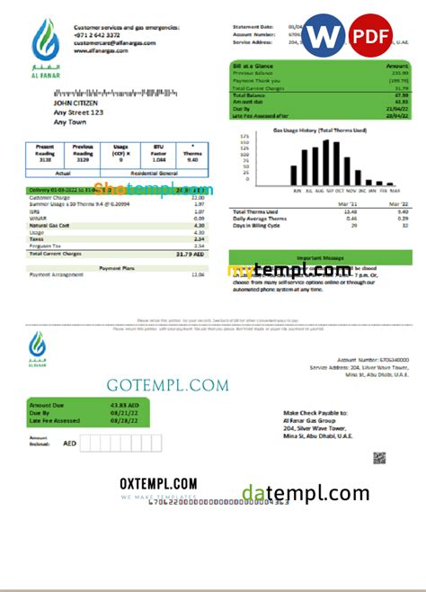 Uae Al Fanar Gas Group Utility Bill Template In Word And Pdf Format