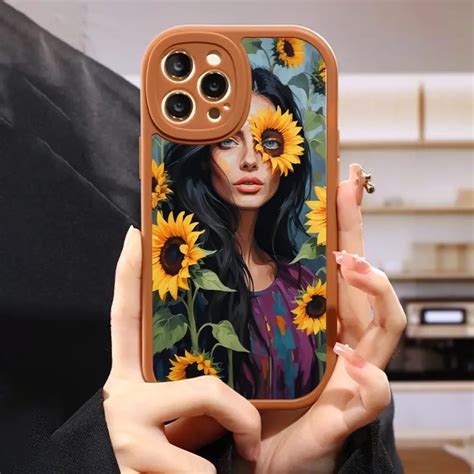 Luxury Silicone Pattern Sunflower Girl Phone Case Iphone 15 Temu