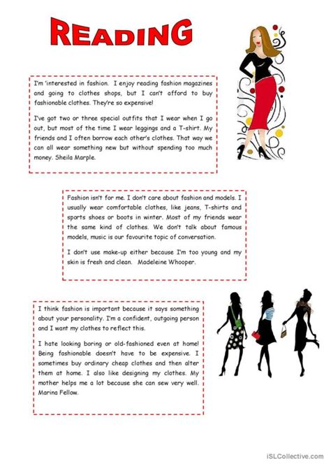 Reading Fashion English Esl Worksheets Pdf Doc