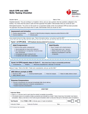 Fillable Online Adult CPR And AED Adult CPR And AED Skills Testing