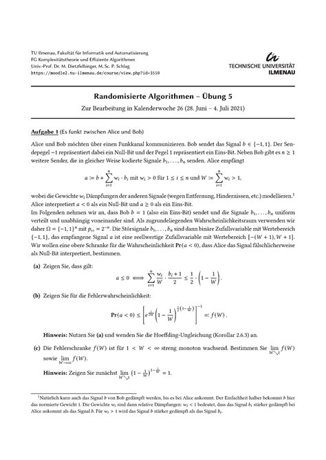 Ra Blatt Randomisierte Algorithmen Bung Tu Ilmenau Fakult T