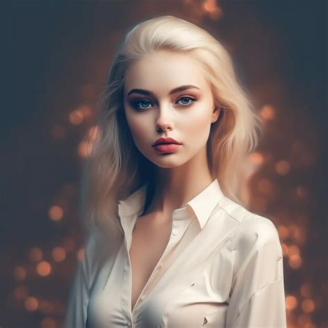 Premium Photo A Woman With Blonde Hair And A White Shirt Is Standing In Front Of A Gold
