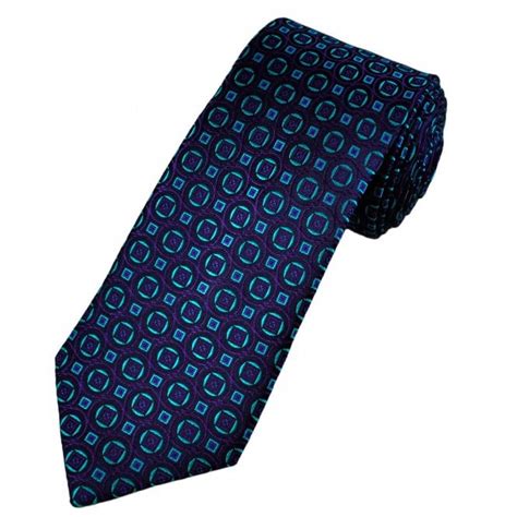 Tresanti Celeste Navy Blue Turquoise And Purple Square And Circle Pattern Men S Silk Tie From Ties