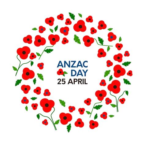 Premium Vector Anzac Days Card With Poppy Wreath