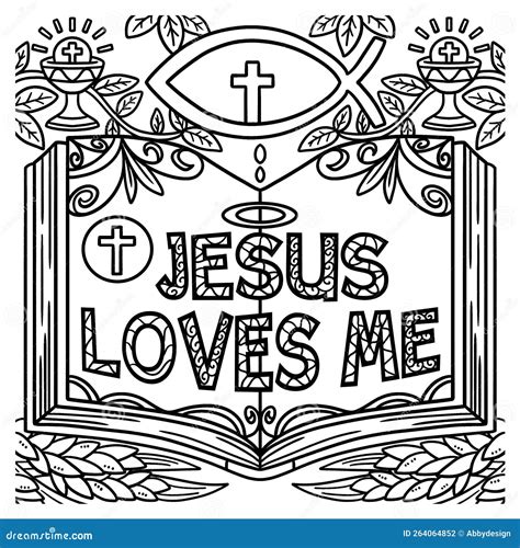 Christian Jesus Loves Me Coloring Page For Kids Stock Vector