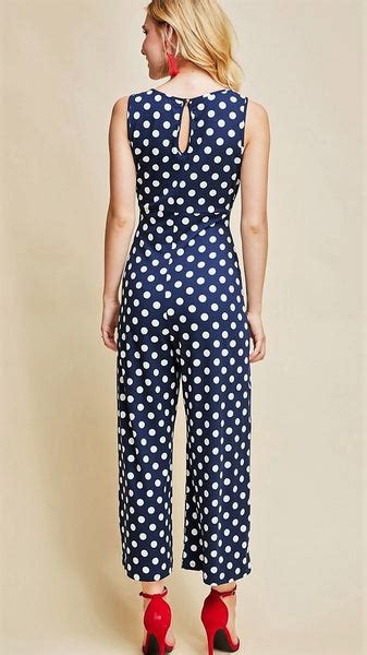 Navy And White Polka Dot Jumpsuit With Self Tie Midnight Magnolia Boutique