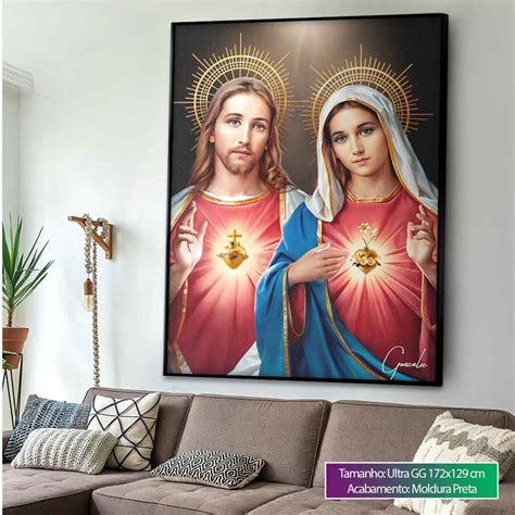 Quadro Sagrado Coração de Jesus e o Imaculado Coração de Maria