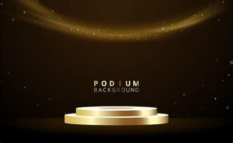 Premium Vector Product Podium With Light Golden Curve Line And Bokeh