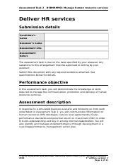 BSBHRM501 Manage Human Resources Services Task 2 Docx Assessment Task