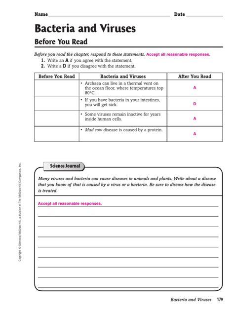 Virus And Bacteria Worksheet Key