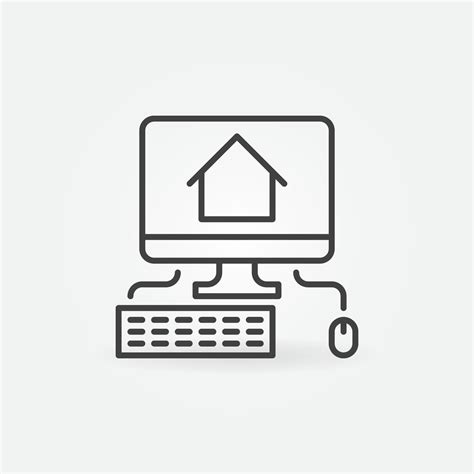 PC With House Line Icon Working At Home Vector Symbol 13115675 Vector