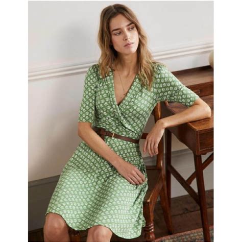 Boden Fixed Wrap Jersey Dress English Ivy Loose Sprig Gem