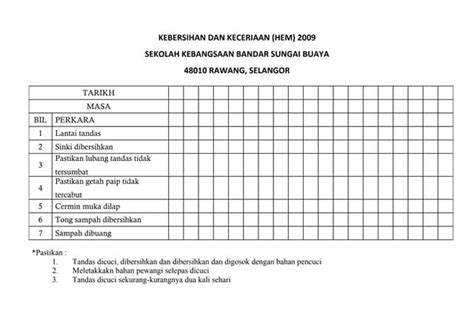 Jadual Cuci Tandas