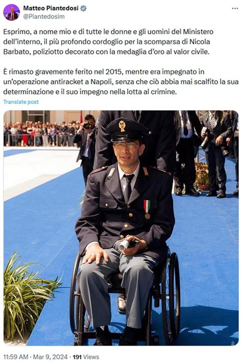 Addio Al Poliziotto Nicola Barbato Eroe In Divisa Rimase