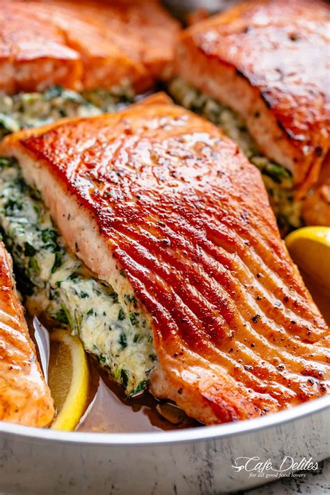 Creamy Spinach Stuffed Salmon In Garlic Butter Cafe Delites